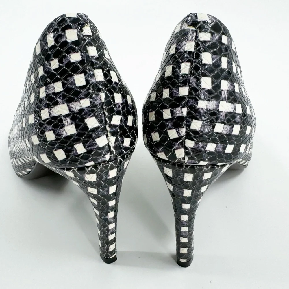 ✅ Cole Haan Grand Os Pumps Stiletto Heels 6B Black White Leather Dress‎ Shoe